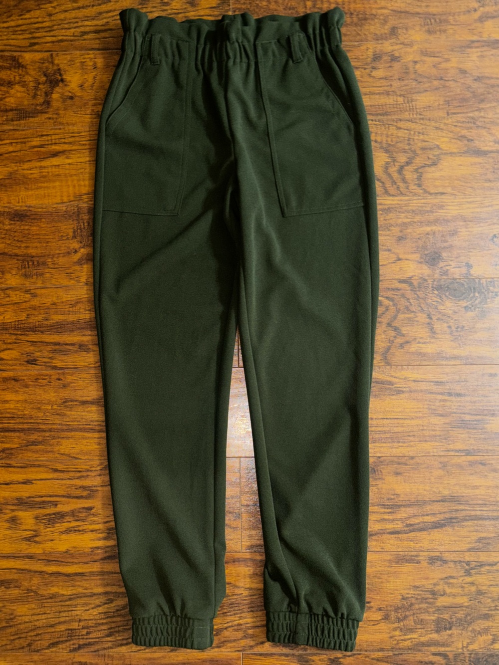 BBJ Los Angeles Jogger Pants High-Waisted Cuff Hem Army Green Stretch Trousers